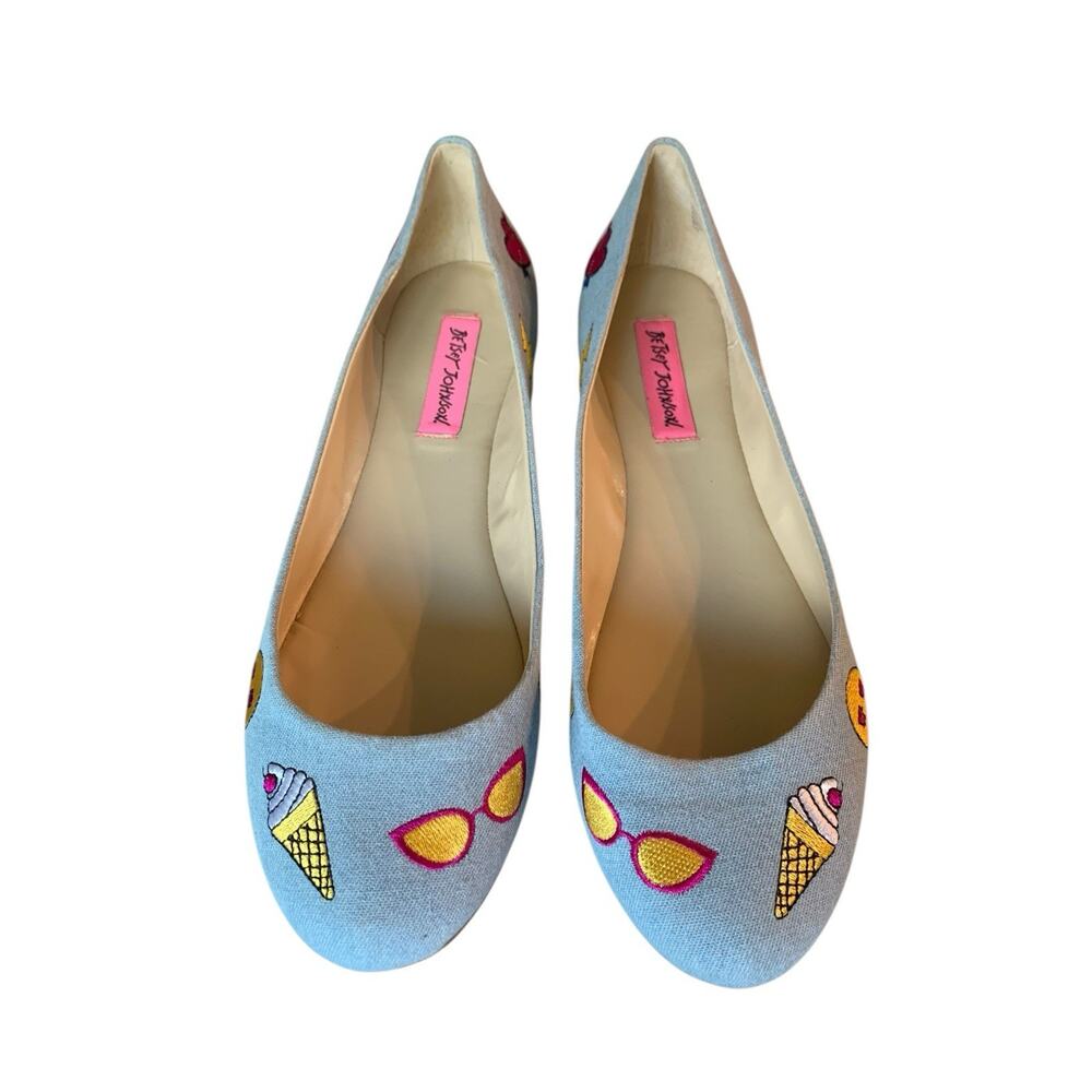 Betsey Johnson Leoniee Emoji Blue Denim‎ Ballet Flats Womens 9